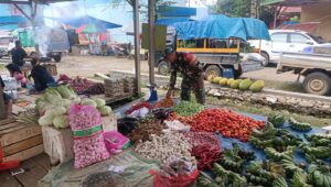 Babinsa  Koramil 1311-02 Bungku Selatan Sertu Jabar, Cek Ketersedian Harga Sembako di Pasar   Sambalagi