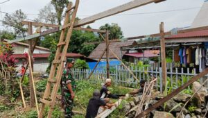 Babinsa Koramil 1311-03 Petasia Kerja Bakti Bersama Masyarakat Bangun Rumah di Desa Peboa