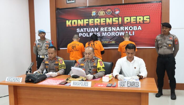 Polres Morowali, Gelar Konferensi Pers Pengungkapan Dua Kasus Narkotika jenis Sabu di Dua Tempat 