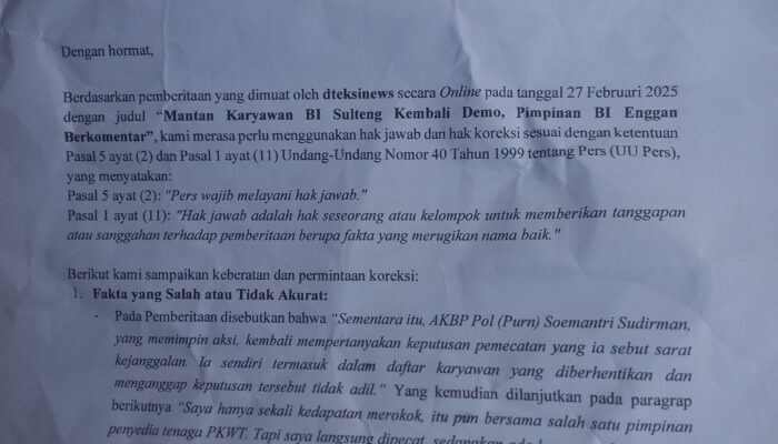 Hak Jawab PT Trans Dana Profitri 