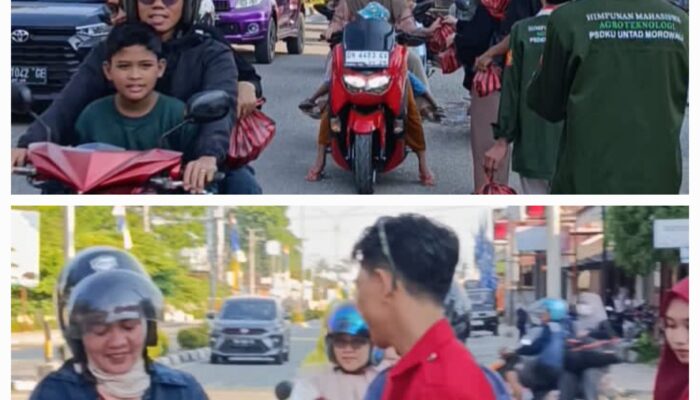 Mahasiswa GMNI dan HIMAGROTEK Morowali Bagikan Takjil di Taman Kota Funuasingko