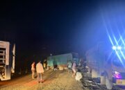Alami Rem Blong Satu unit Truk terbalik di Tanjakan Tangofa , Polsek Bungku Selatan Turun Tangan