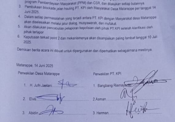 Tuntutan Warga Matarape dengan  PT.KPI ,Ini Hasil Kesepakatanya 