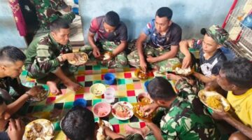 Satgas TMMD Ke-129 Kodim 1311/Morowali dan Warga Desa Polewali Makan Siang Bersama, Wujud Kebersamaan dan Gotong Royong