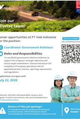 Lagi PT Vale  Buka Loker,  Ini Posisi yang Dibutuhkan 