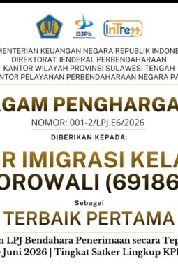 Kantor Imigrasi Kelas I TPI Morowali,Raih Peringkat Pertama Penyampaian LPJ Periode Juni Secara Tepat Waktu