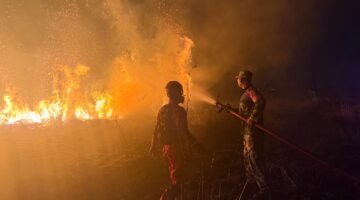 Babinsa Bahodopi Sigap,  Padamkan Kebakaran Lahan Warga 
